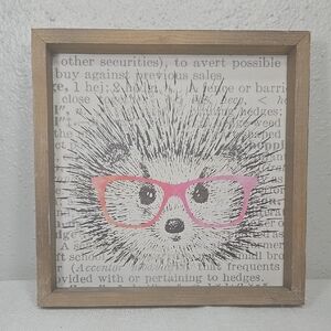 Hedgehog with Pink Glasses in Wooden Art Frame